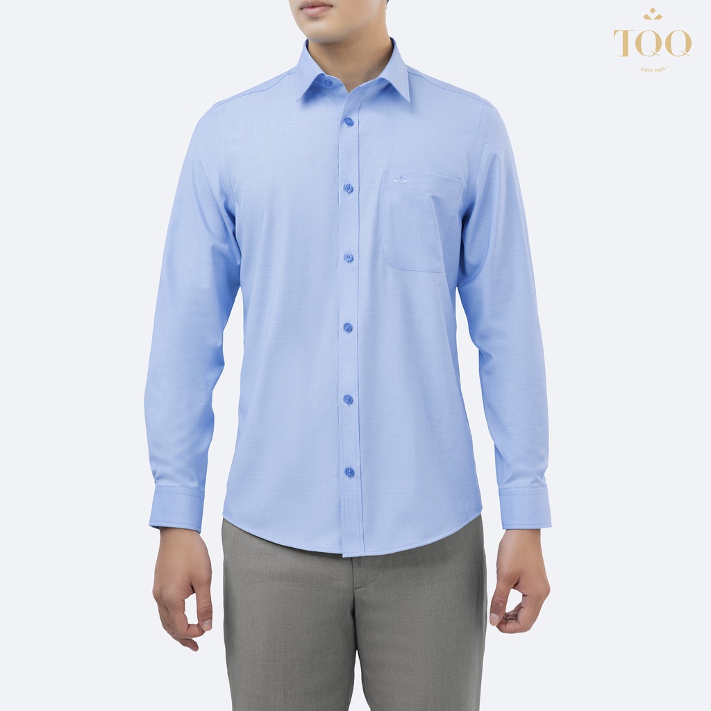 Áo sơ mi nam dài tay TQQ dáng Công Sở Slimfit ôm nhẹ M96CS màu xanh biển trơn chất vải Bamboo chống nhăn có co dãn nhẹ