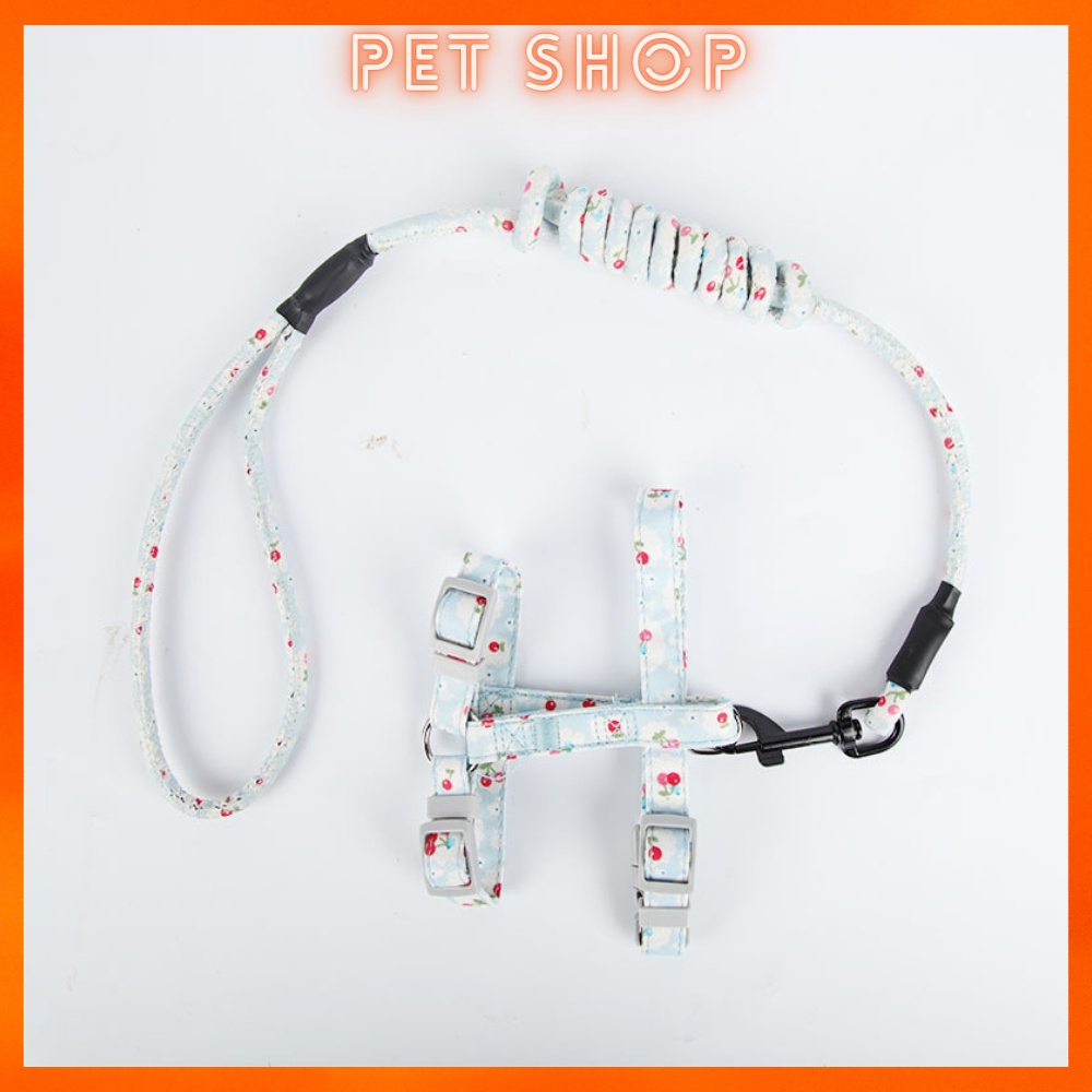 Dây dắt mèo đi dạo kèm yếm phong cách Nhật Bản họa tiết hoa nhí sang chảnh, sành điệu