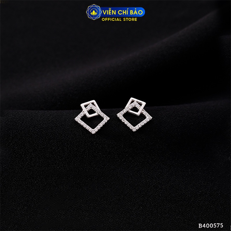Bông tai bạc nữ hình vuông đính đá chất liệu bạc Ý thời trang phụ kiện trang sức nữ thương hiệu Viễn Chí Bảo B400575