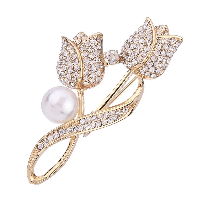 Ghim Cài Áo Hình Hoa Tulip Đính Ngọc Trai Nhân Tạo Chống Chói Thời Trang Cho Nữ