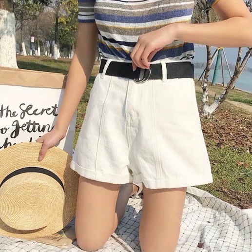 Quần short nữ kaki cạp cao, quần đùi jean nữ ống rộng lưng cao phong cách Ulzzang Hàn Quốc