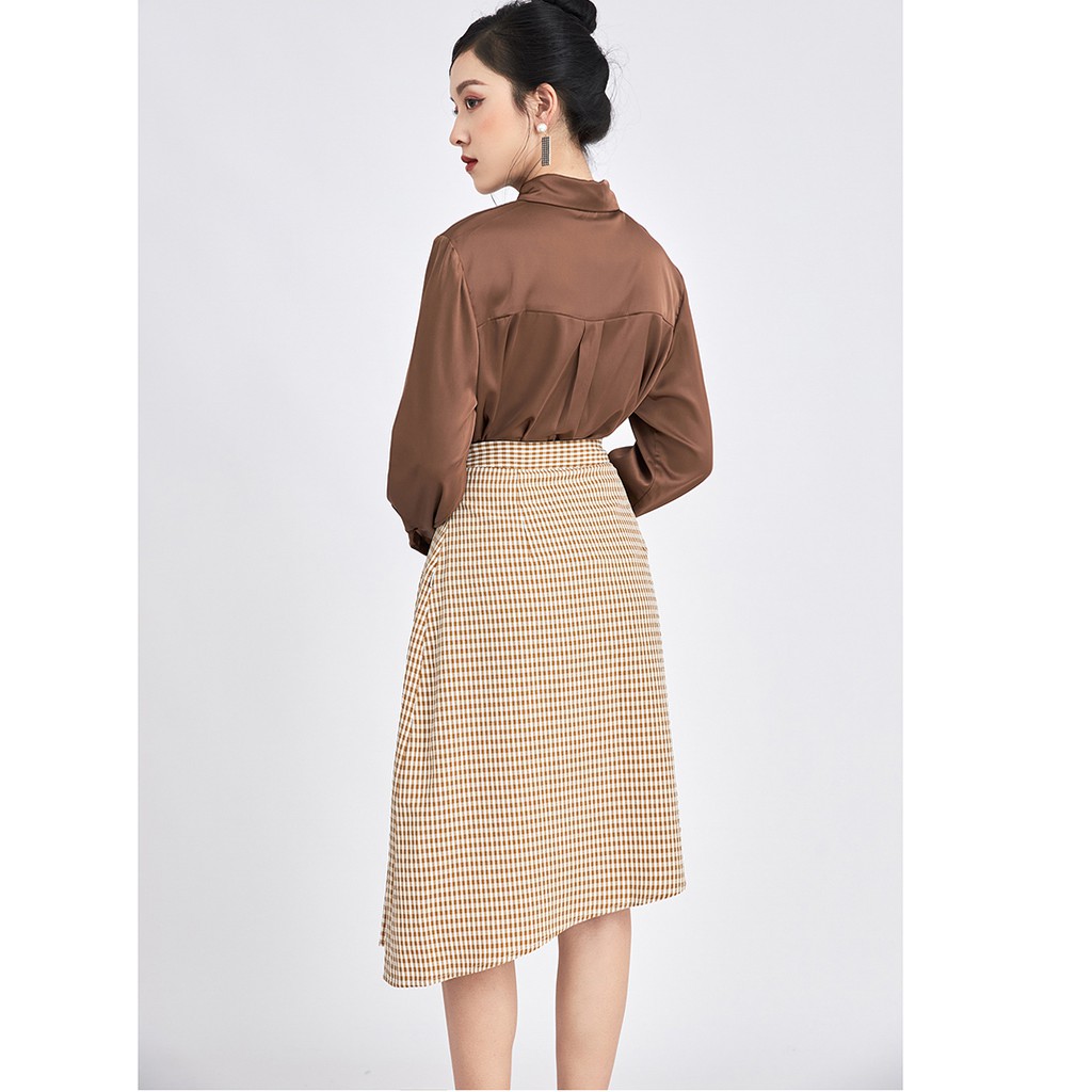 Chân váy nữ midi 92WEAR 3 MÀU, dáng A xếp ly vạt lệch kẻ caro JAA1331 | BigBuy360 - bigbuy360.vn