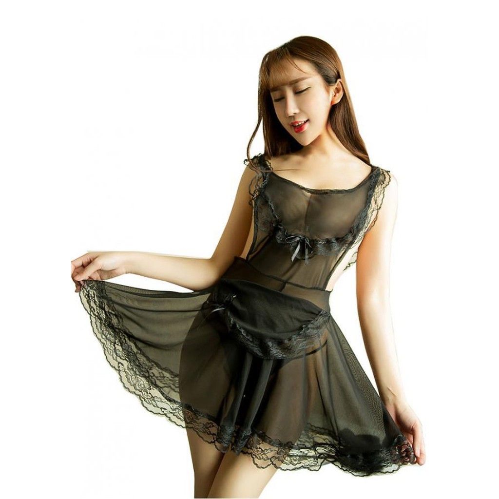 Cosplay sexy hầu gái phong cách Nhật Bản- Váy đầm ngủ yếm gợi cảm kèm quần lọt khe ren