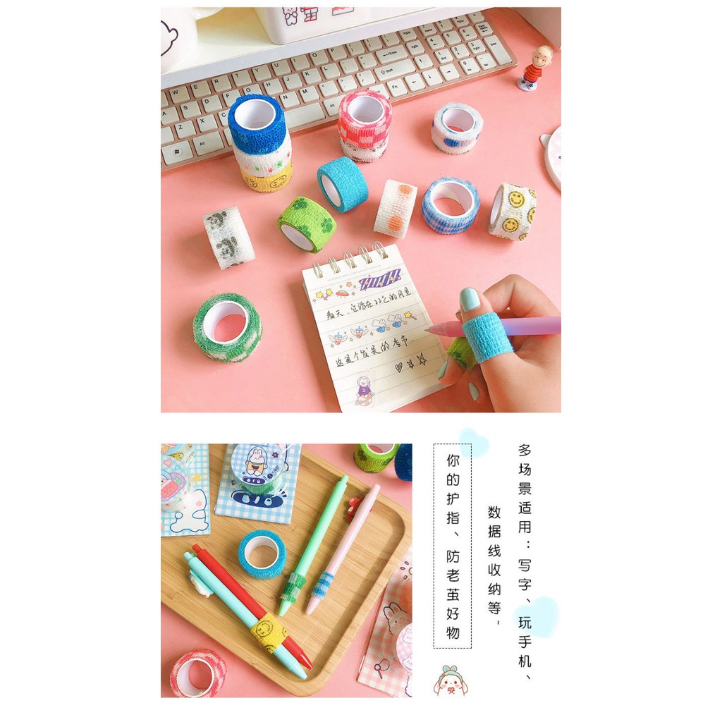 Băng Quấn Dính Bảo Vệ Ngón Tay Khi Chơi Thể Thao Viết Bài Thấm Mực Co Giãn Dễ Thương