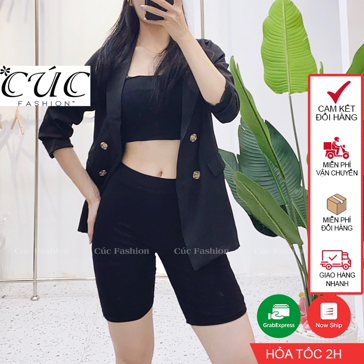 Quần legging đùi dáng ngố Cúc Fashion nữ nâng mông vải thun cao cấp cạp chun dầy dặn đồ mặc nhà tập gym yoga QL05 | BigBuy360 - bigbuy360.vn