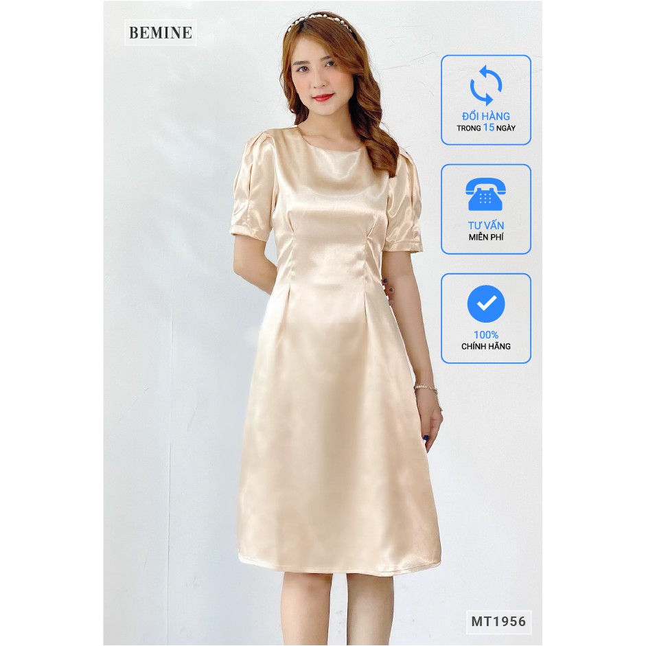 Đầm dáng xòe nữ kiểu dáng lụa thanh lịch tay bồng ly eo sang trọng BEMINE MT1956DA