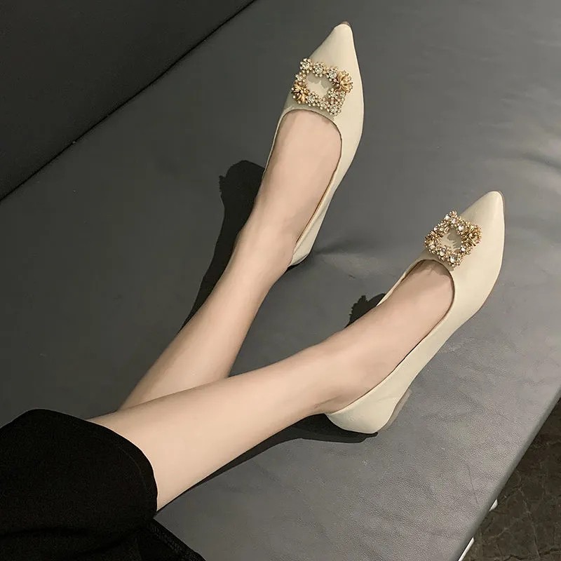 SWEETC Giày bệt nữ thời trang da mềm đế mềm mũi nhọn miệng nông cô dâu phù dâu giày cưới giày bệt