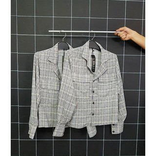 Áo sơ mi nữ cổ vest kẻ caro AUSHE 2395081