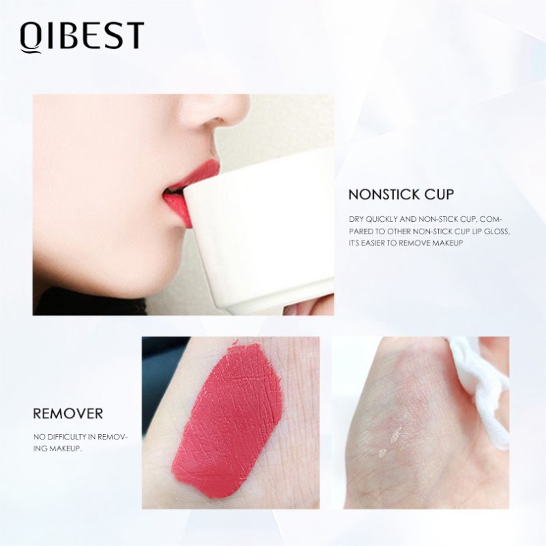 Bộ 8 Thỏi Son Kem Lì Qibest 130g Chống Thấm Nước Lâu Trôi Dưỡng Ẩm Mềm Mượt Cho Môi