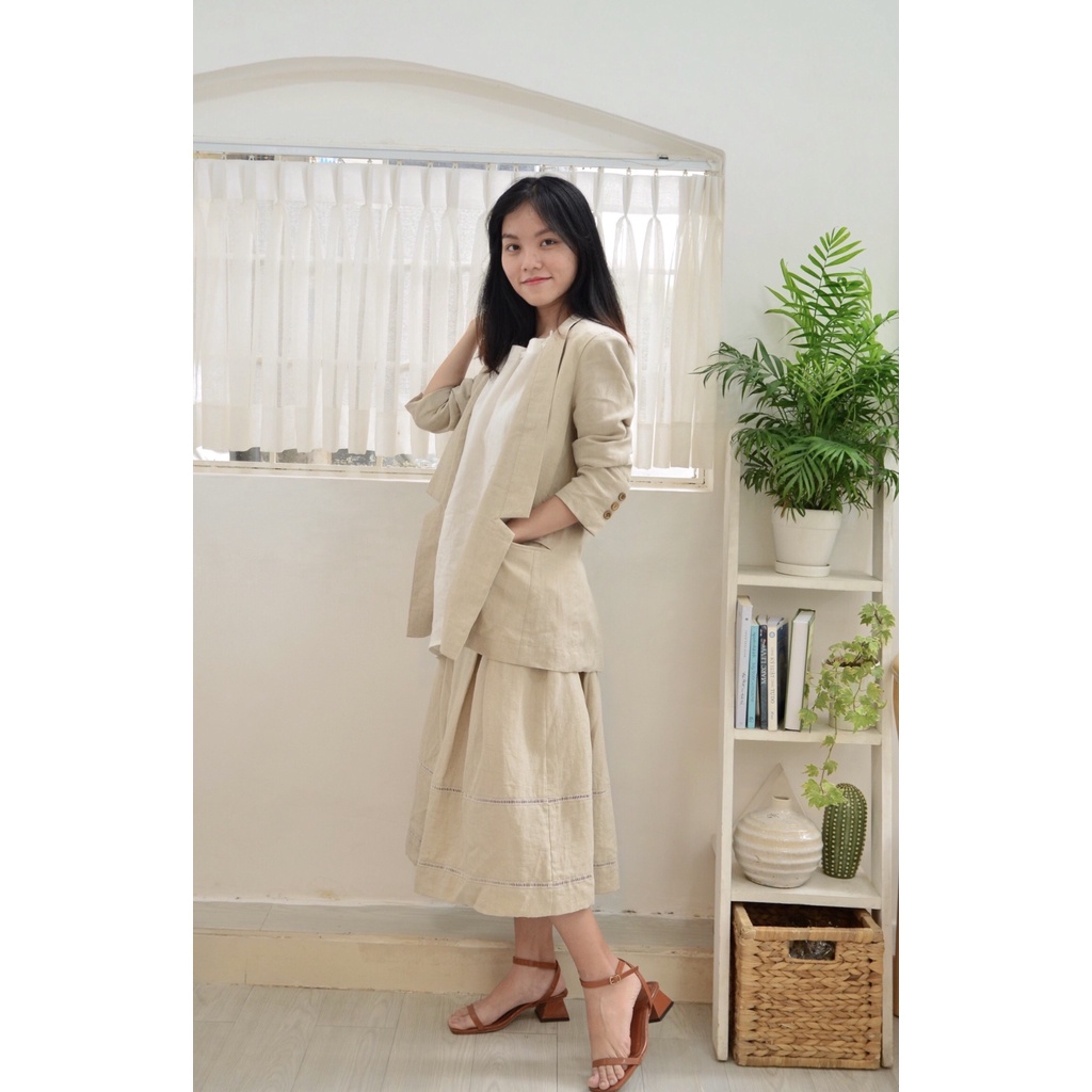 ÁO BLAZER DÁNG SUÔNG MÀU MUỐI TIÊU CỔ CÁCH ĐIỆU PHONG CÁCH HÀN QUỐC LINEN TƯNG PREMIUM Em&Linen