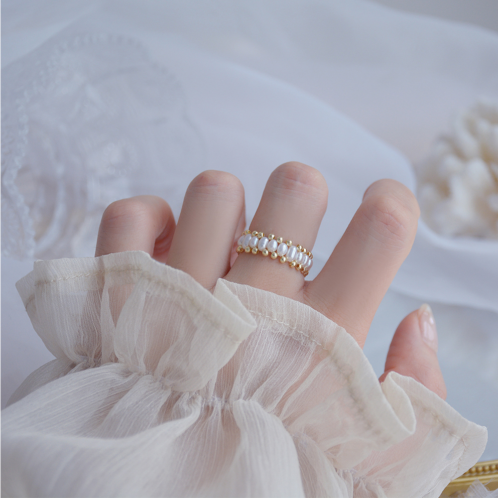 Nhẫn Hở Đính Ngọc Trai Nhân Tạo 14k Thời Trang Cho Nữ