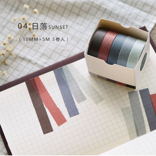 Set 5 cuộn washi tape băng keo trang trí planner, bujo sổ tay phong cách