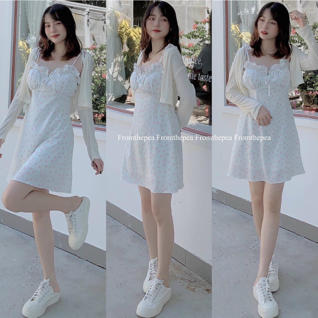 SET ĐẦM HOA HAI DÂY KÈM KHOÁC (KÈM VIDEO HÌNH THẬT)