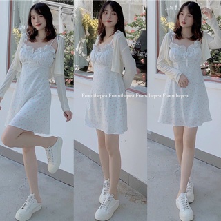 Set đầm hoa hai dây kèm khoác