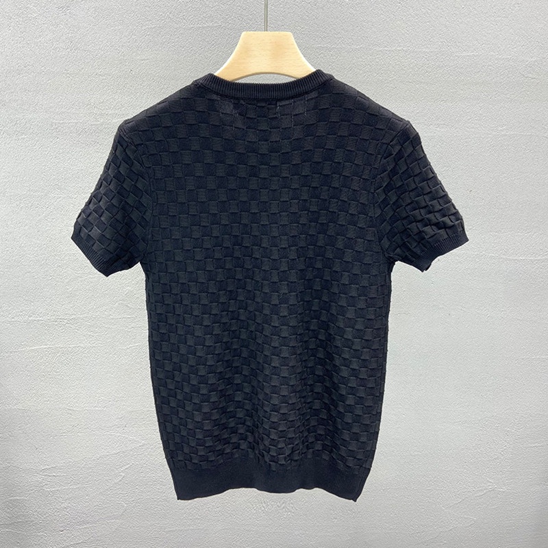 Áo sweater dệt kim cổ tròn tay lửng họa tiết kẻ sọc hình tam giác màu sắc tương phản thời trang mùa xuân 2022 cho nam