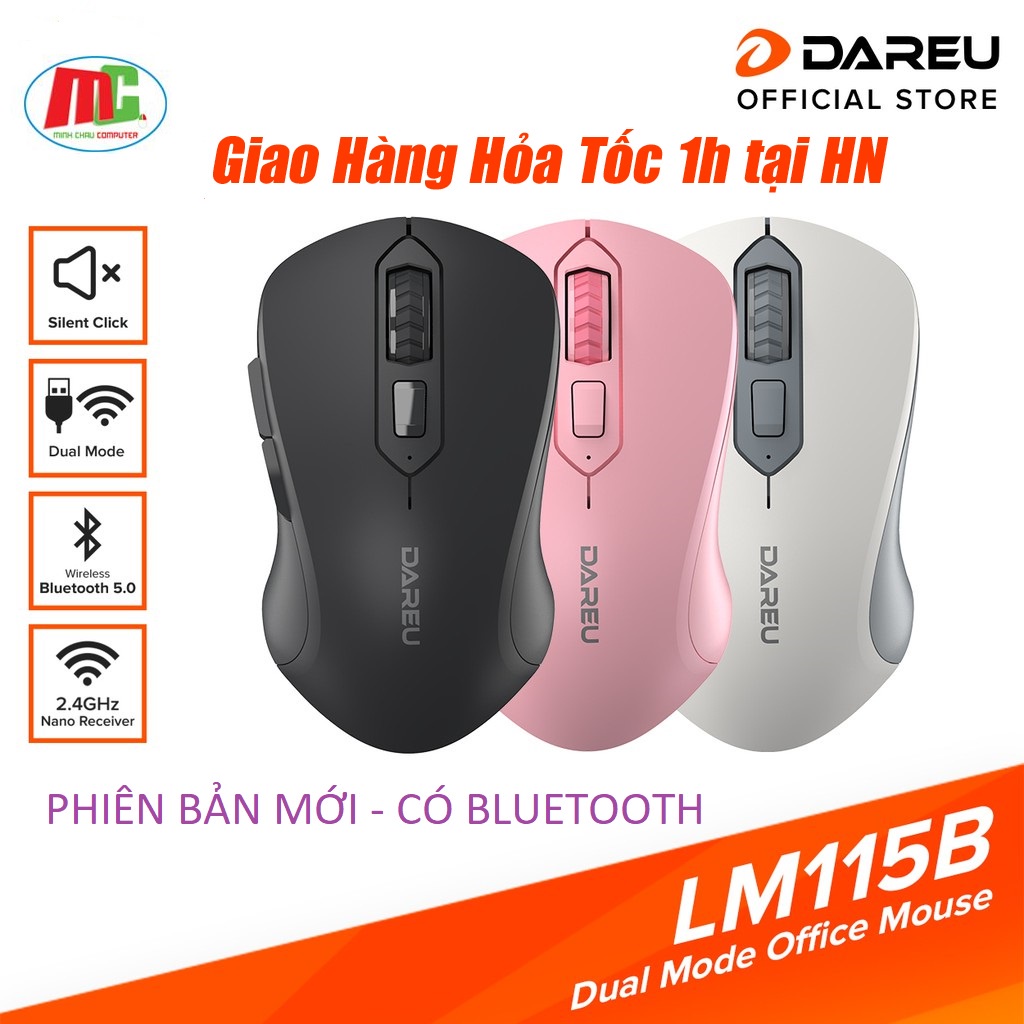 ♘❉Chuột Không Dây DAREU LM115B Bluetooth 5.0/ 2.4G/ Silent Switch ( bấm ko tiếng ) - Hàng Chính Hãng