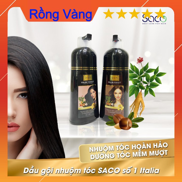 Dầu Gội Nhuộm Tóc Thảo Dược Tự Nhiên SACO ,Dầu gội đầu phủ bạc dưỡng chất tự nhiên Hàng chuẩn Ý