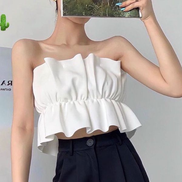 Áo ống nữ kiểu búp hoa  xòe dây tia kéo xịn xò  vải  T- ơ  lụa  cao cấp sang chảnh