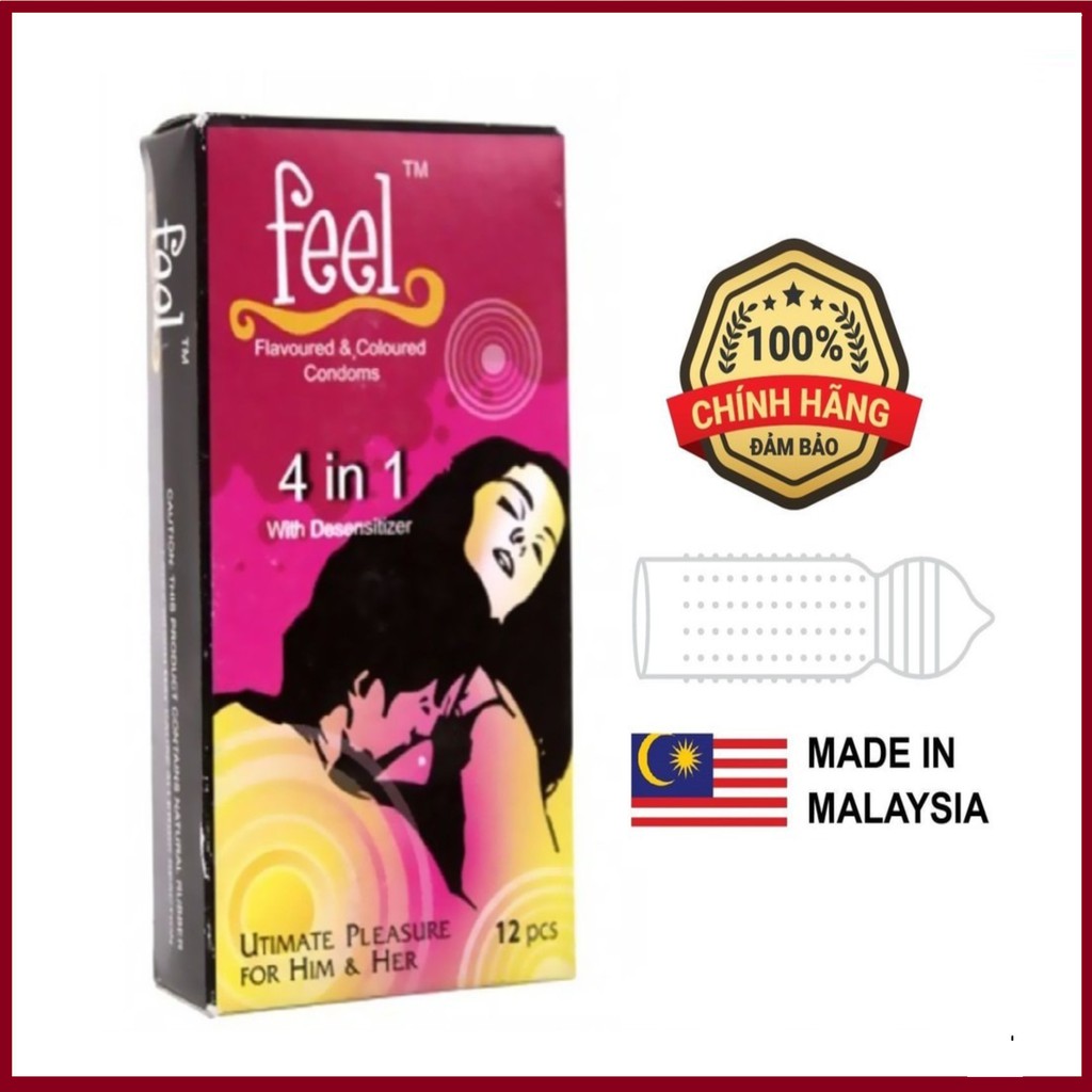 Bao Cao Su FEEL 4 IN 1 - Bi Gai - Kéo Dài Thời Gian Quan Hệ - Xuất Xứ Malaysia - [Hộp 12c]