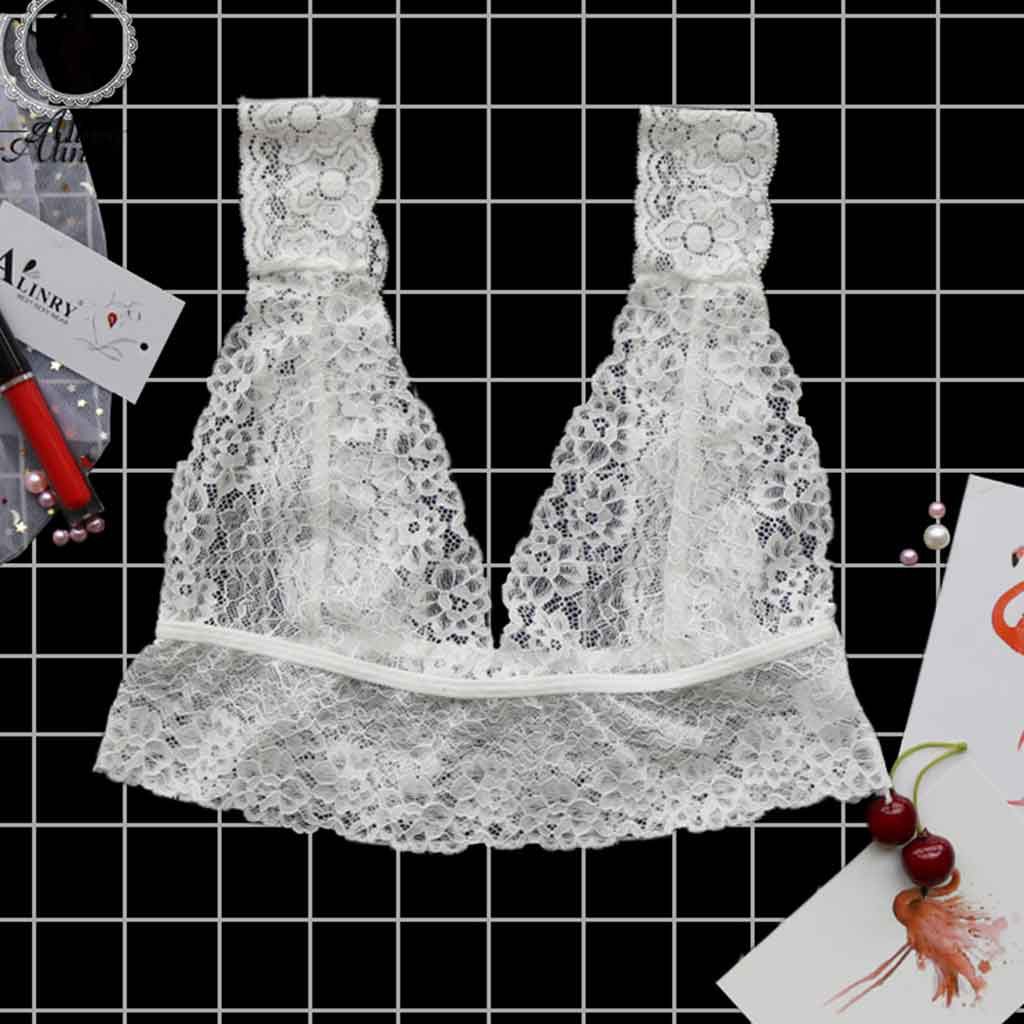 [Mã FASHIONT4WA2 giảm 10K đơn 50K] Womens Deep V Neck Floral Lace Bralette Unpadded Seamless Bra Sheer Lingerie