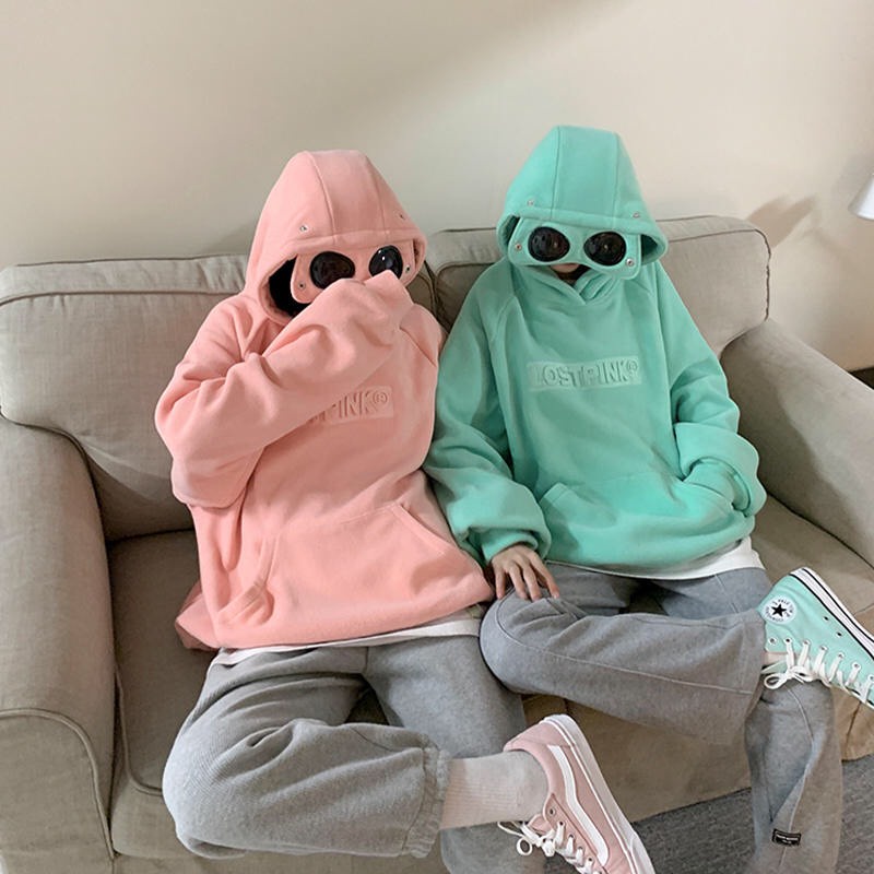 (ORDER) Áo nỉ Hoodie vải nỉ dày form rộng mũ gắn kính style retro cá tính Hong Kong nhiều màu (HÀNG ORDER)