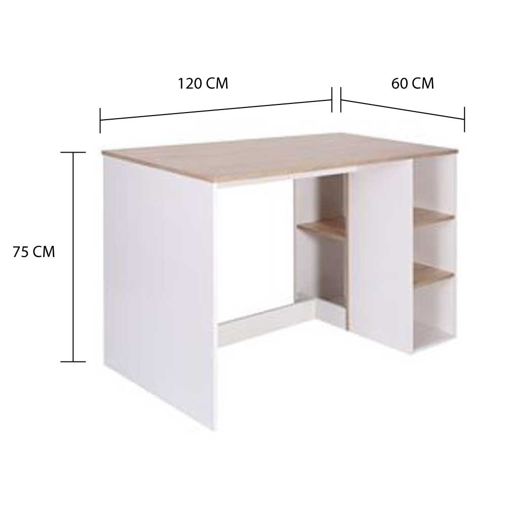 HomeBase FURDINI Bàn học bàn làm việc bằng gỗ 4 ngăn tủ bằng gỗ ép D120xR60xC75cm màu trắng