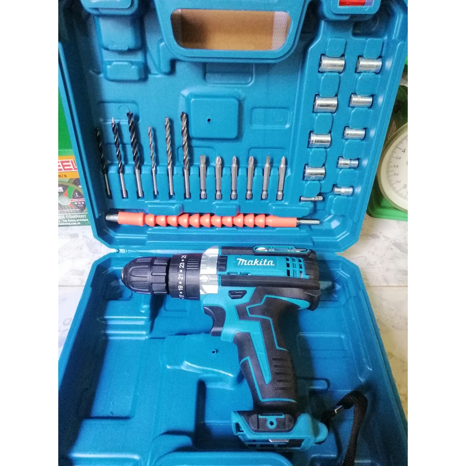Thân máy khoan pin makita 26V 36V Kèm hộp nhựa + 24 món phụ kiện