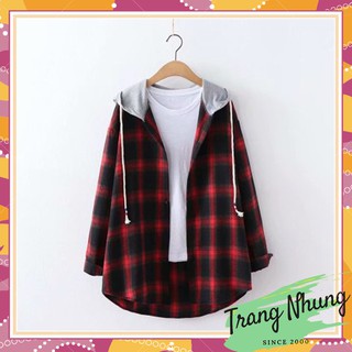 ⚡Giảm Giá⚡ Áo sơ mi Thời trang kẻ phối mũ HAVU003 Nam,Nữ Cao Cấp - Phân phối chính thức Trang Nhung