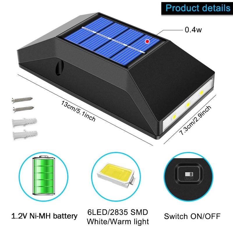 Bộ 2 đèn LED treo tường ngoài trời chống nước chạy năng lượng mặt trời
