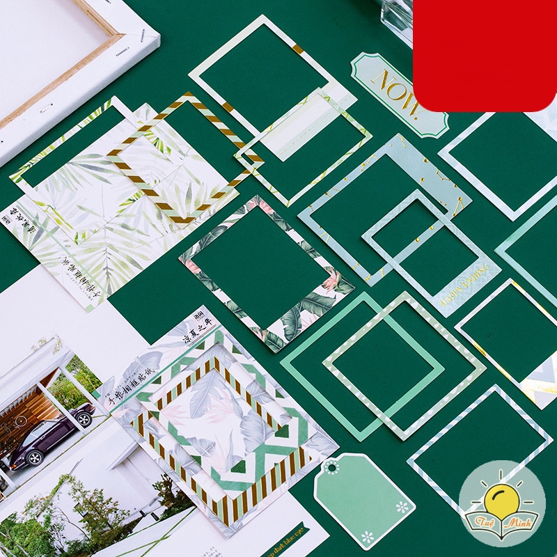 Bộ 15 sticker khung ảnh hoạ tiết, nhãn dán viền bo khung hình vuông/ chữ nhật/ trái tim/ tròn STI41