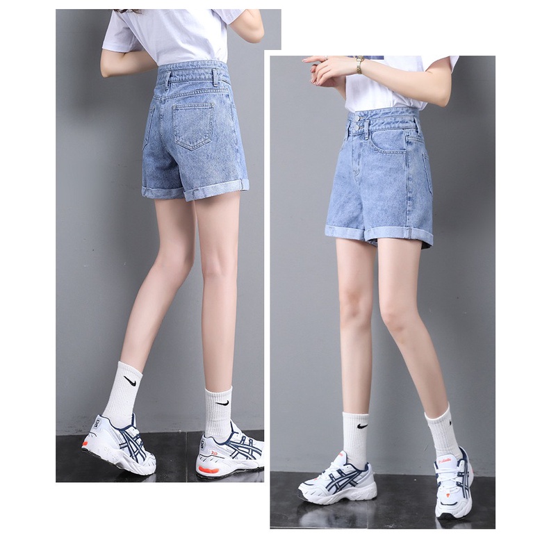 Quần Short bò Nữ Cạp Cao, Quần Shorts Jeans Nữ 2 Cúc Phong Cách Hàn Quốc | BigBuy360 - bigbuy360.vn