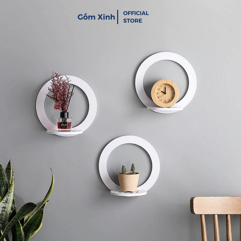 Kệ Dán Tường Hình Vuông Tròn Decor Nhà Cửa Đựng Đồ Trang Trí