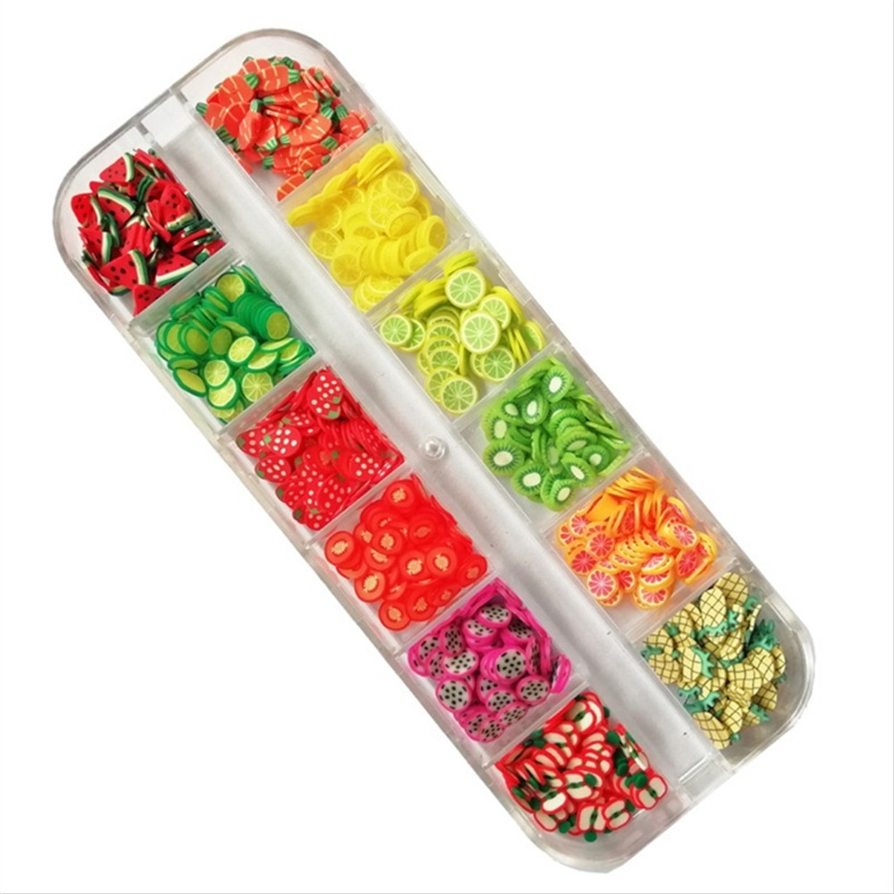 Hộp phụ kiện đất sét mềm trang trí nghệ thuật móng tay 3D họa tiết hoa trái cây/ nho chanh Pitaya