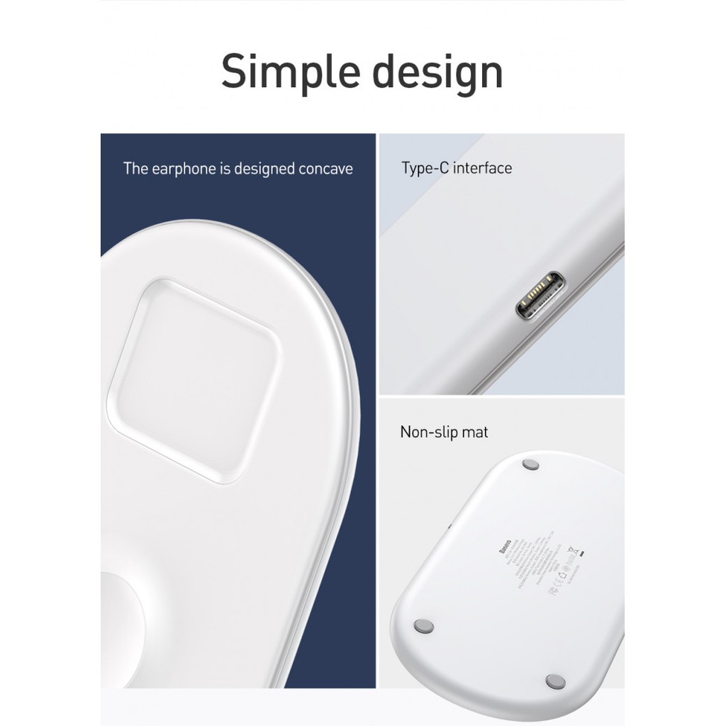 Đế sạc nhanh không dây 3 in 1 hỗ trợ sạc cho Apple Airpods / Appe Watch / Smartphone hiệu Baseus ( SALE )