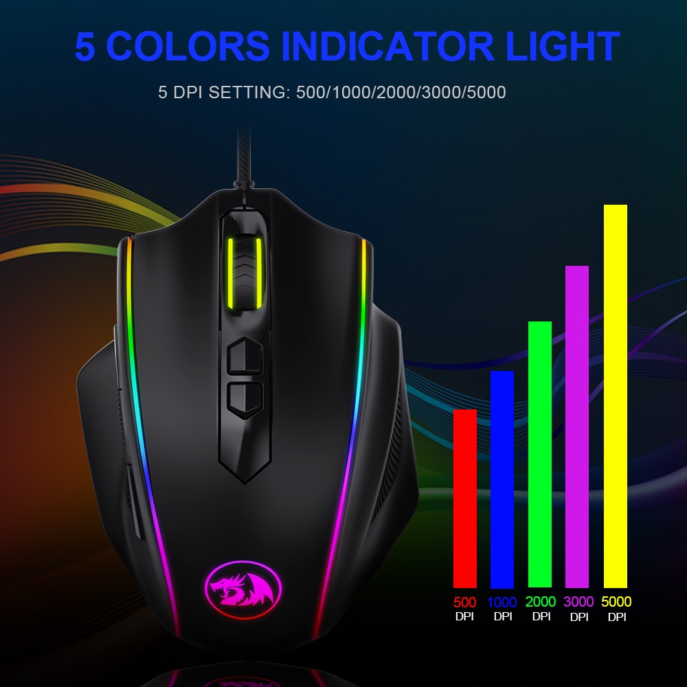 REDRAGON Chuột Chơi Game Rdragon M720 RGB Có Dây USB 10000 DPI 8 Nút Bấm Dành Cho Máy Tính