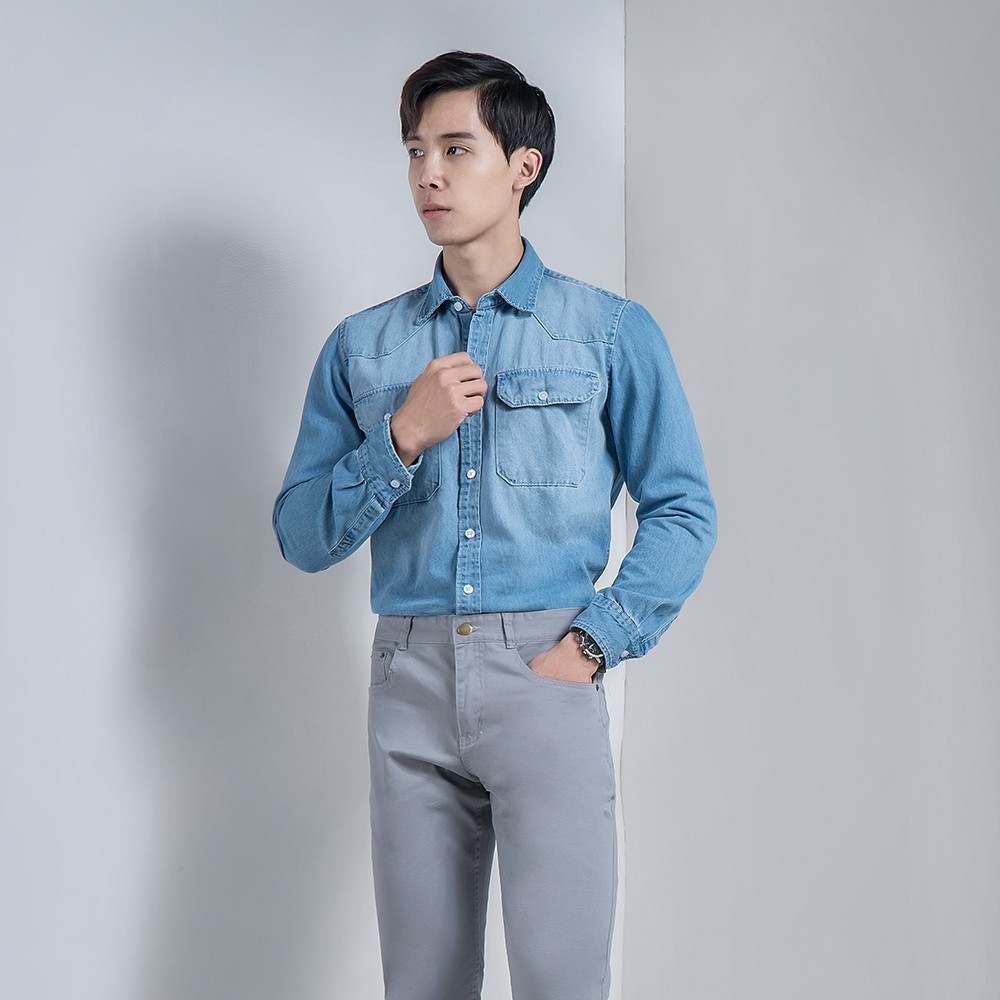 Áo Sơmi Jeans Phối Túi Ngực CEFFYLO Chất Dày Dặn, Bụi Bặm Nam Tính - POLIDO