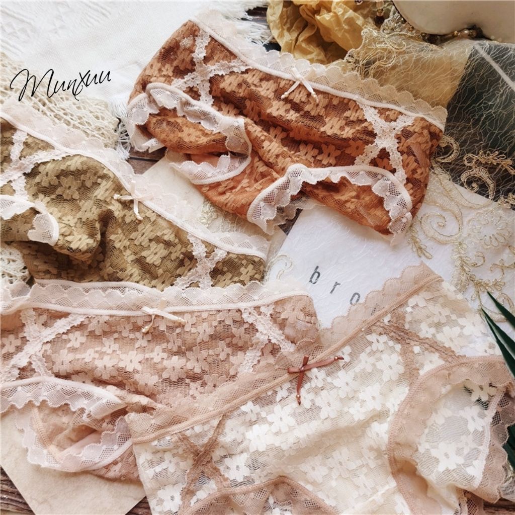 Quần lót ren nữ MUNXUU thêu hoa tinh tế, chất liệu mềm mại kháng khuẩn, màu trung tính ngọt ngào - QC72