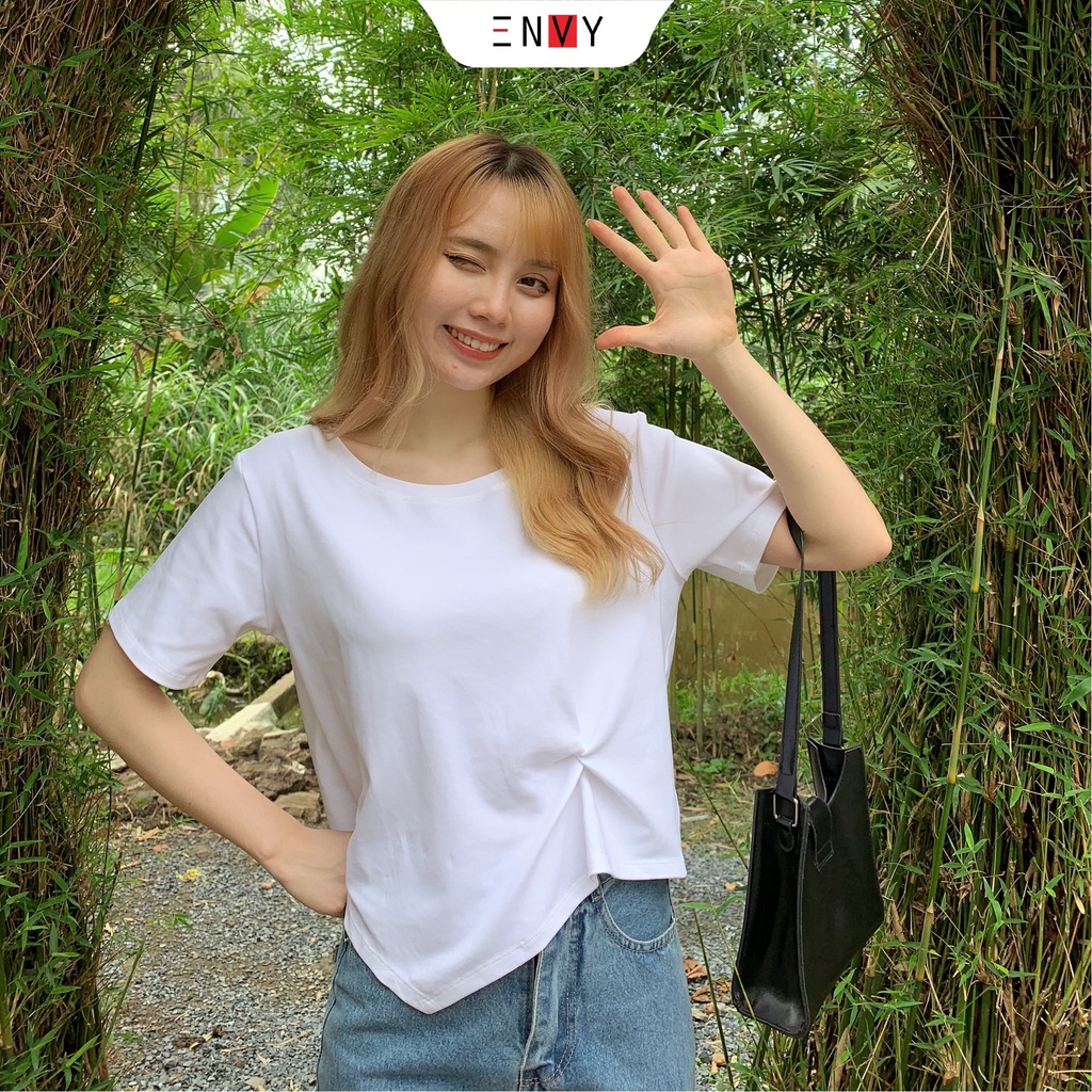 Áo xoắn eo nữ ENVY A209, Áo thun borip cổ tròn ngắn tay siêu xinh