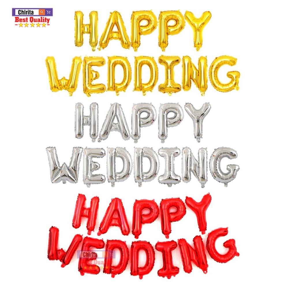 Bộ Bóng Trang Trí Chữ HAPPY WEDDING - Bong Bóng Trang Trí Tiệc Cưới Nhiều Màu A0001