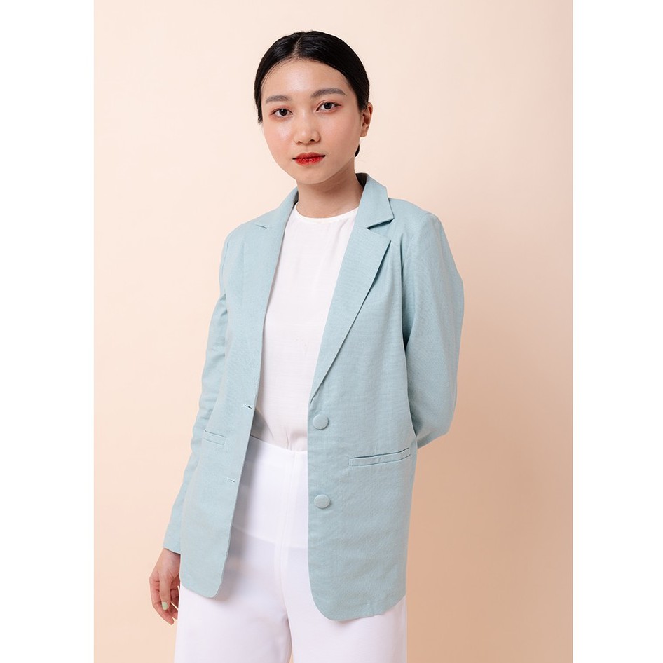 Áo vest blazer linen nữ KHÀN màu xanh mint tay dài 1 lớp thời trang công sở Hàn Quốc | BigBuy360 - bigbuy360.vn