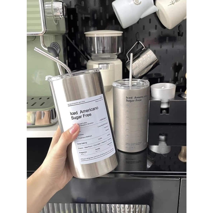 Cốc Uống Nước Giữ Nhiệt Inox 304 Có Ống Hút Ly Uống Coffee 600ML Giữ Nhiệt 6-8 Tiếng