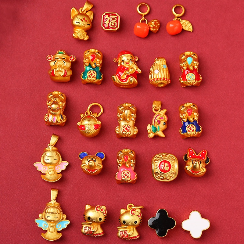 [Vòng Tròn] Mặt Dây Chuyền Màu Vàng Chống Oxy Hóa Không Gây Dị Ứng Phụ Kiện Trang Sức Vòng Tay Hạt Cườm Vàng Cũ diy Pixiu God of Giàu Sang Trọng Chống Trượt @ -