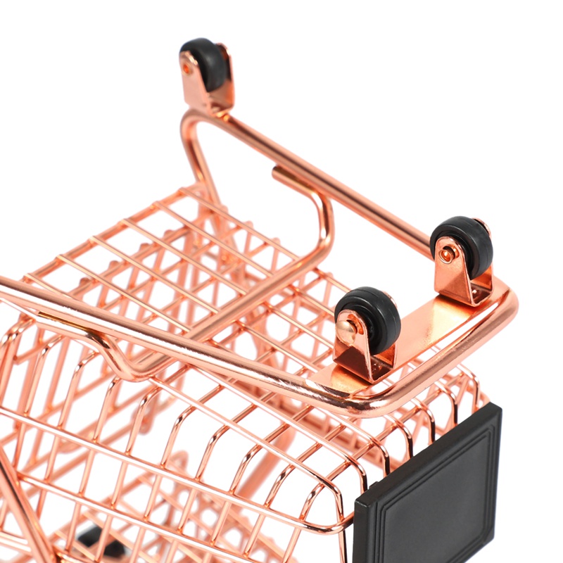 Rổ đựng đồ mini hình xe đẩy siêu thị bằng sắt màu vàng hồng