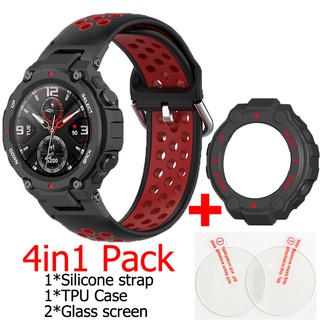 Dây đeo đồng hồ thông minh 4in1 phù hợp cho Amazfit T-Rex Pro Dây đeo silicon và TPU Vỏ mềm Kính cường lực Phim