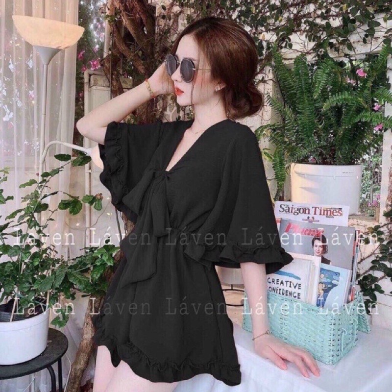 Jumpsuit váy liền quần nơ thắt ngực