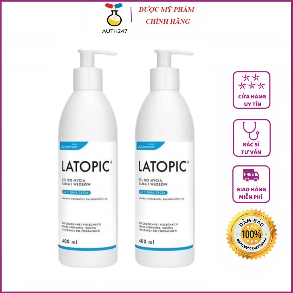 Sữa tắm LATOPIC - Gel Tắm Gội Latopic Kháng Khuẩn , Giảm Kích Ứng, Làm Dịu Da, Cho Da Dễ Dị Ứng 400ml