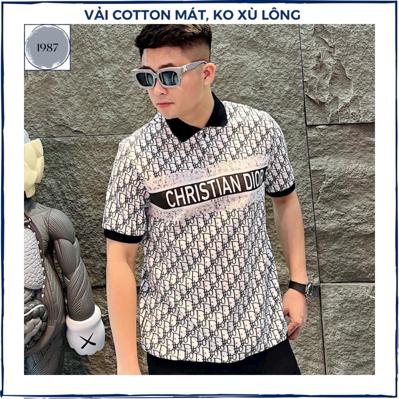 Áo thun nam có cổ, áo polo nam tay ngắn phối in hình vải cotton không xù lông form dáng chuẩn thun lạnh mát
