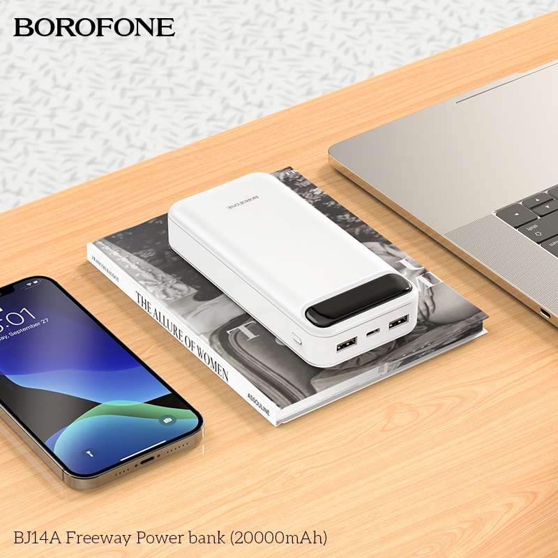 Pin sạc dự phòng 20000mAh BOROFONE BJ14A đèn báo Pin, 2 cổng ra 2A - Chính hãng