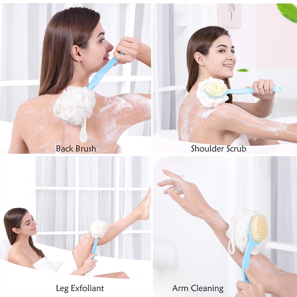 Bàn Chải Tắm Hai Mặt Tay Cầm Dài Đa Chức Năng Dùng Mát Xa Tẩy Tế Bào Chết Cho Da Lưng / Toàn Thân
