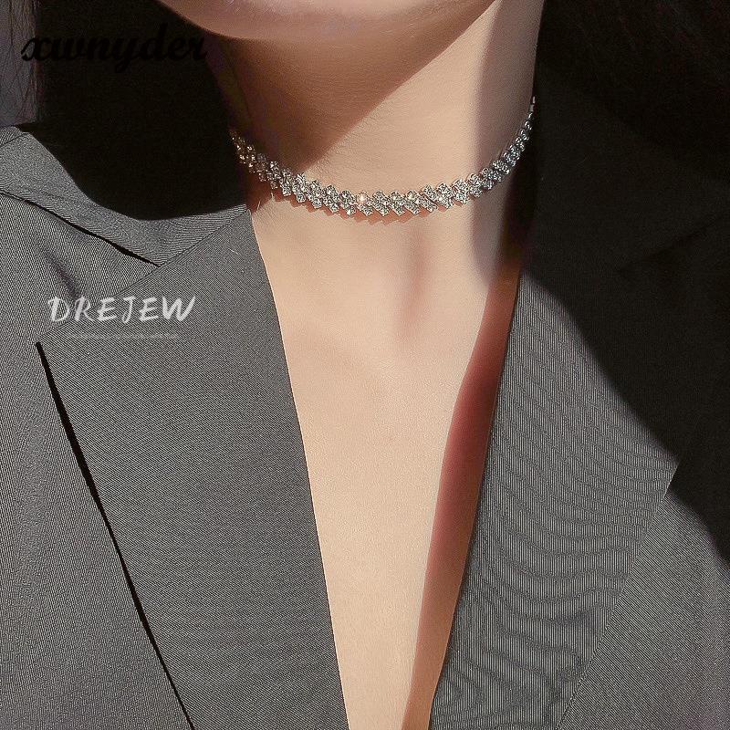 Vòng cổ choker đính đá kim cương đơn giản phong cách Nhật Hàn vòng cổ nữ